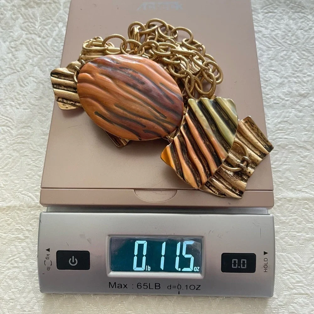 Brushed Metal Copper and Gold Chain Statement Belt Vintage Medallion Up to 36”